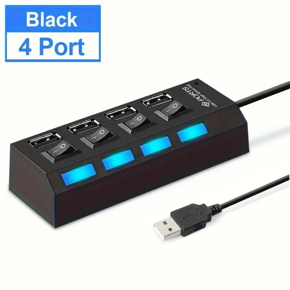 USB 2.0 Hub Multi Port USB Splitter High Speed Hub Use Power Adapter 4/7 Ports Multiple Expander Led Switch Lamp Hub For Laptop - ALPENZO
