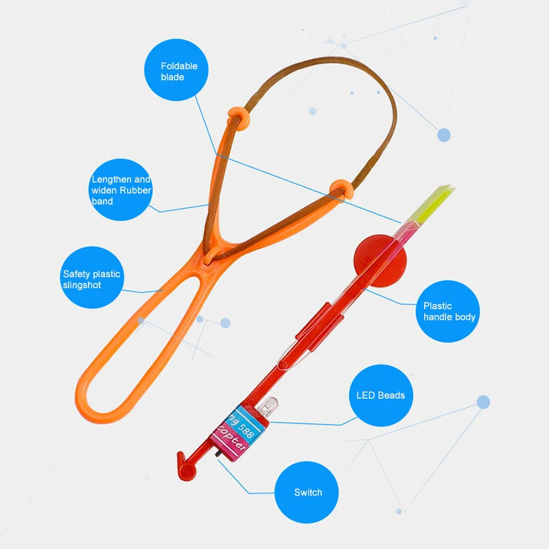 Amazing Light Toy Arrow LED Light Toys Outdoor Party Fun Gift Rubber Band Catapult Glow In The Dark Rocket Helicopter Flying Toy ALPENZO