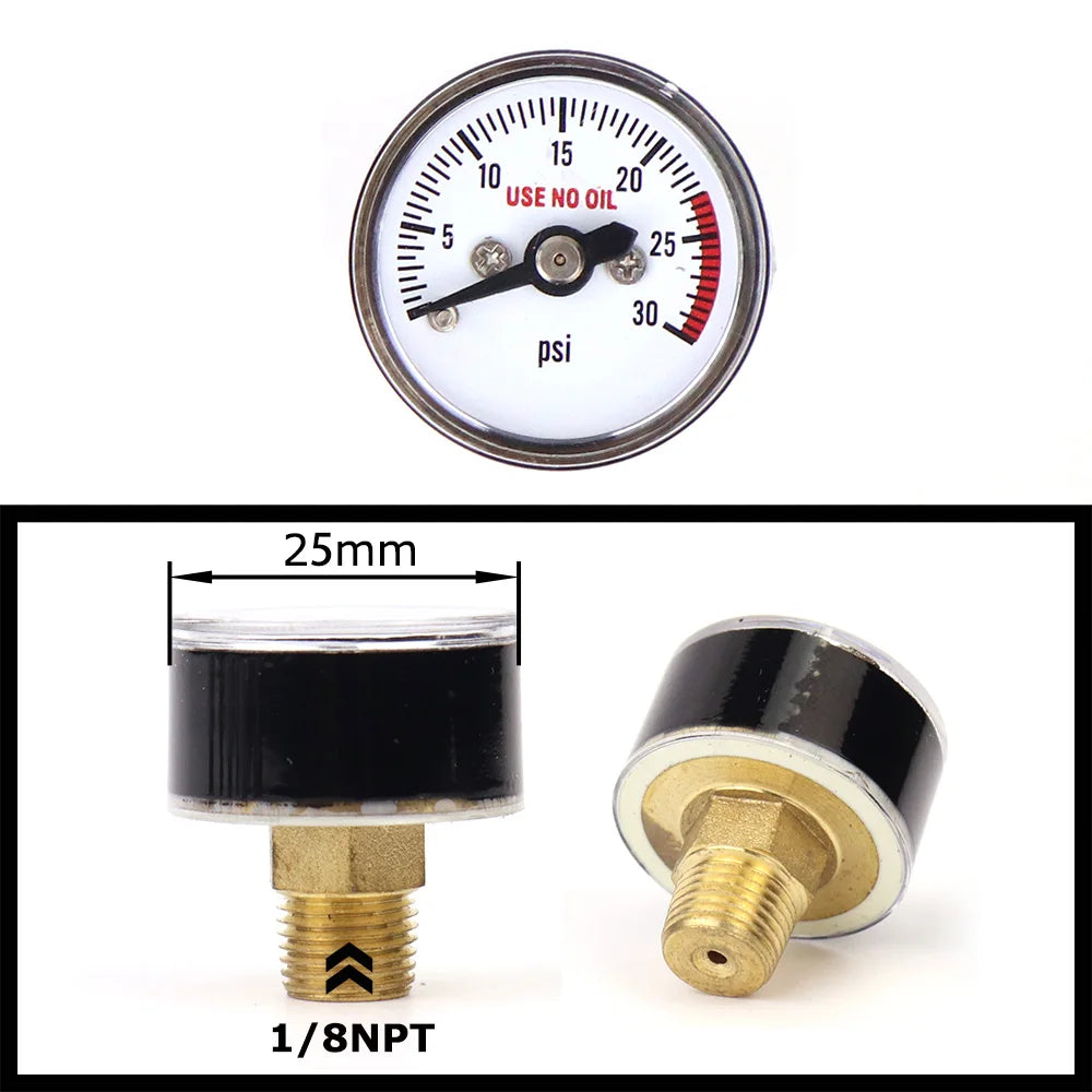 Air Mini Micro Pressure Gauge Manometre Manometer | Thread 1/8BSP(G1/8) 1/8NPT M10 M8 | 30PSI 300PSI 5000PSI 6000PSI 350BAR