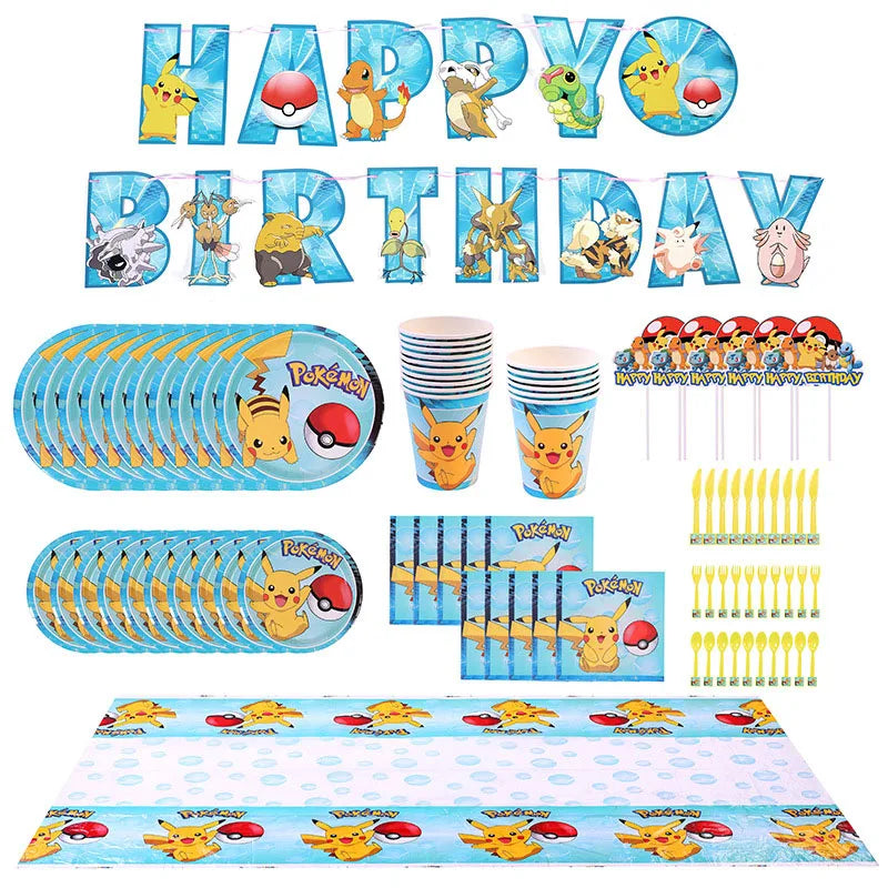 Cartoon Pikachu Theme Birthday Party Disposable Tableware Set Balloons Decorations Photo Props Background Pokemon Party Supplies ALPENZO