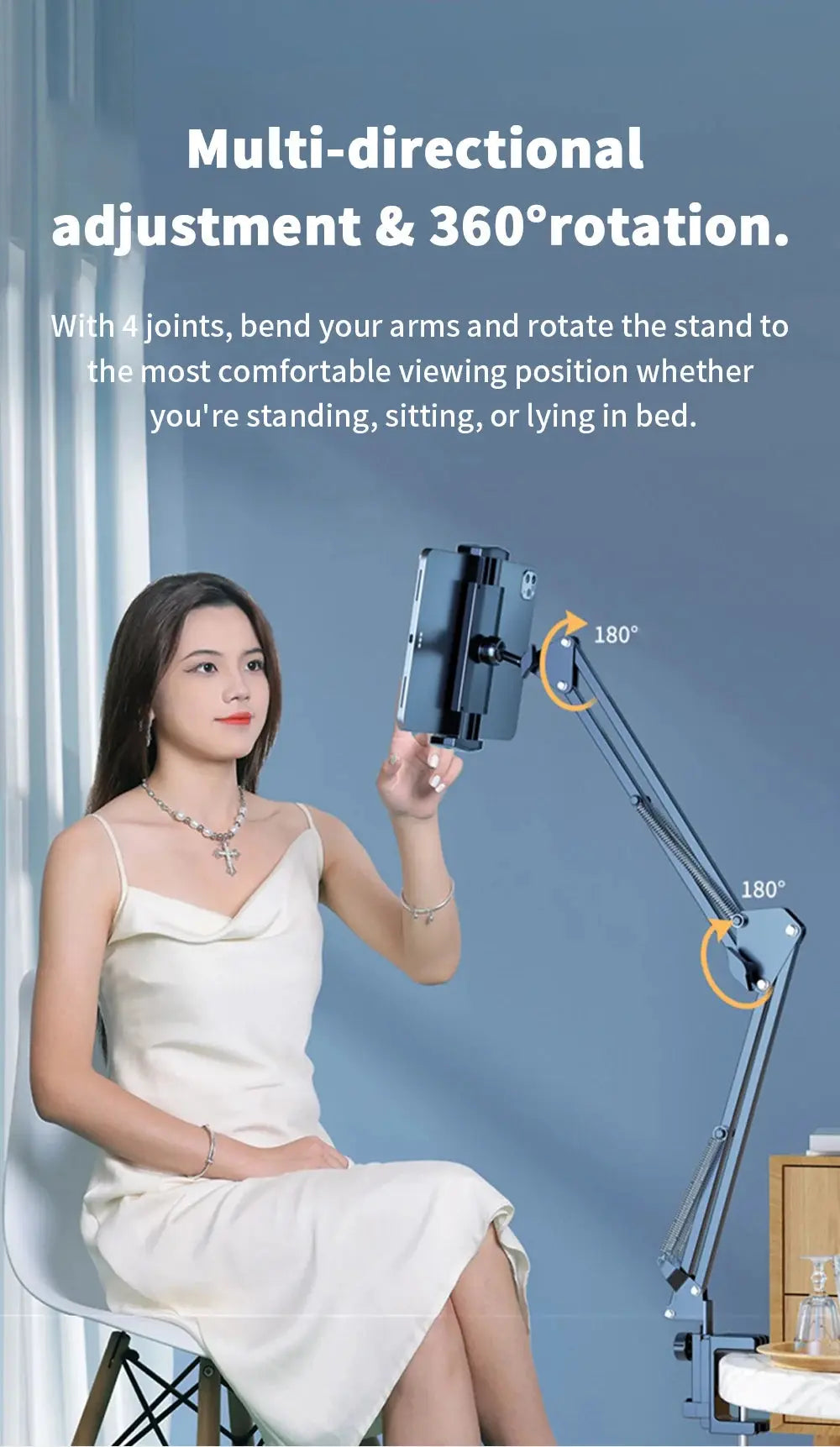 Universal Tablet Stand Clip Lazy Bracket Flexible Articulating Aluminum Arm Phone Mount Tablet Holder For All 4-11 Inch Device - ALPENZO