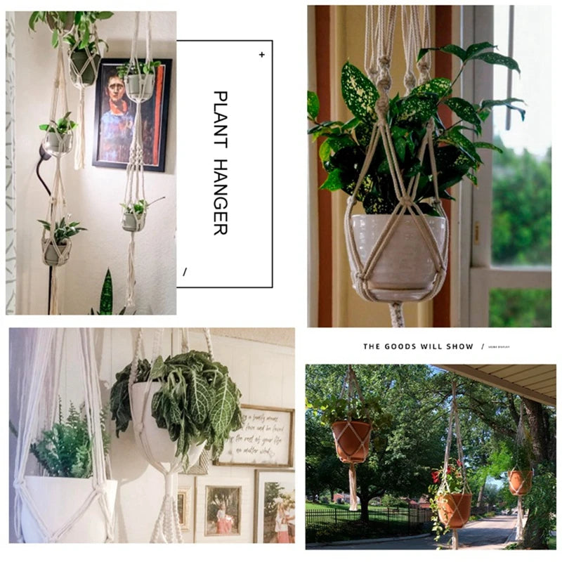 Hanging Plant Handmade Macrame Plant Hanger Flower Pot Planter Hanger Wall Decor Courtyard Garden Hanging Planter Hanging Basket - ALPENZO