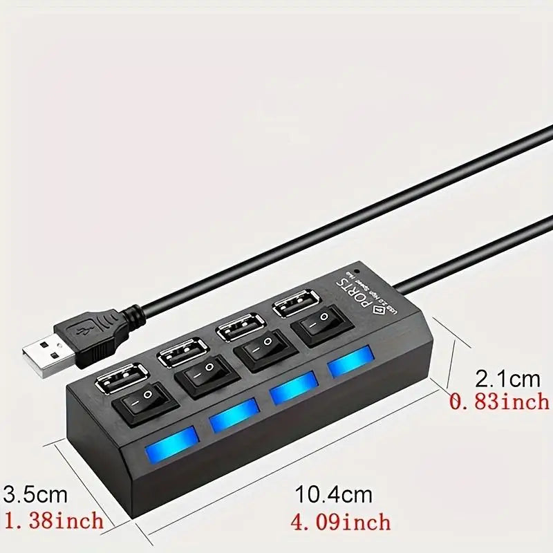 USB 2.0 Hub Multi Port USB Splitter High Speed Hub Use Power Adapter 4/7 Ports Multiple Expander Led Switch Lamp Hub For Laptop - ALPENZO