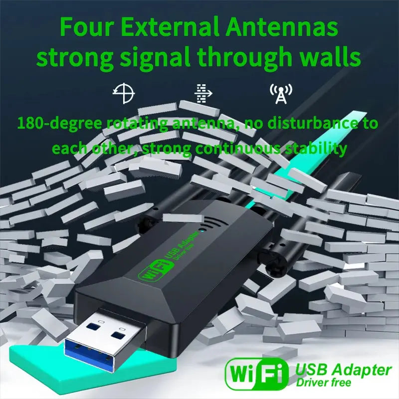 VAORLO 1200Mbps WiFi USB Adapter WiFi5 Dual Band 2.4G+5.8Ghz 4 Antenna Dongle USB3.0 High-Speed Wireless Card Receiver PC/Laptop - ALPENZO
