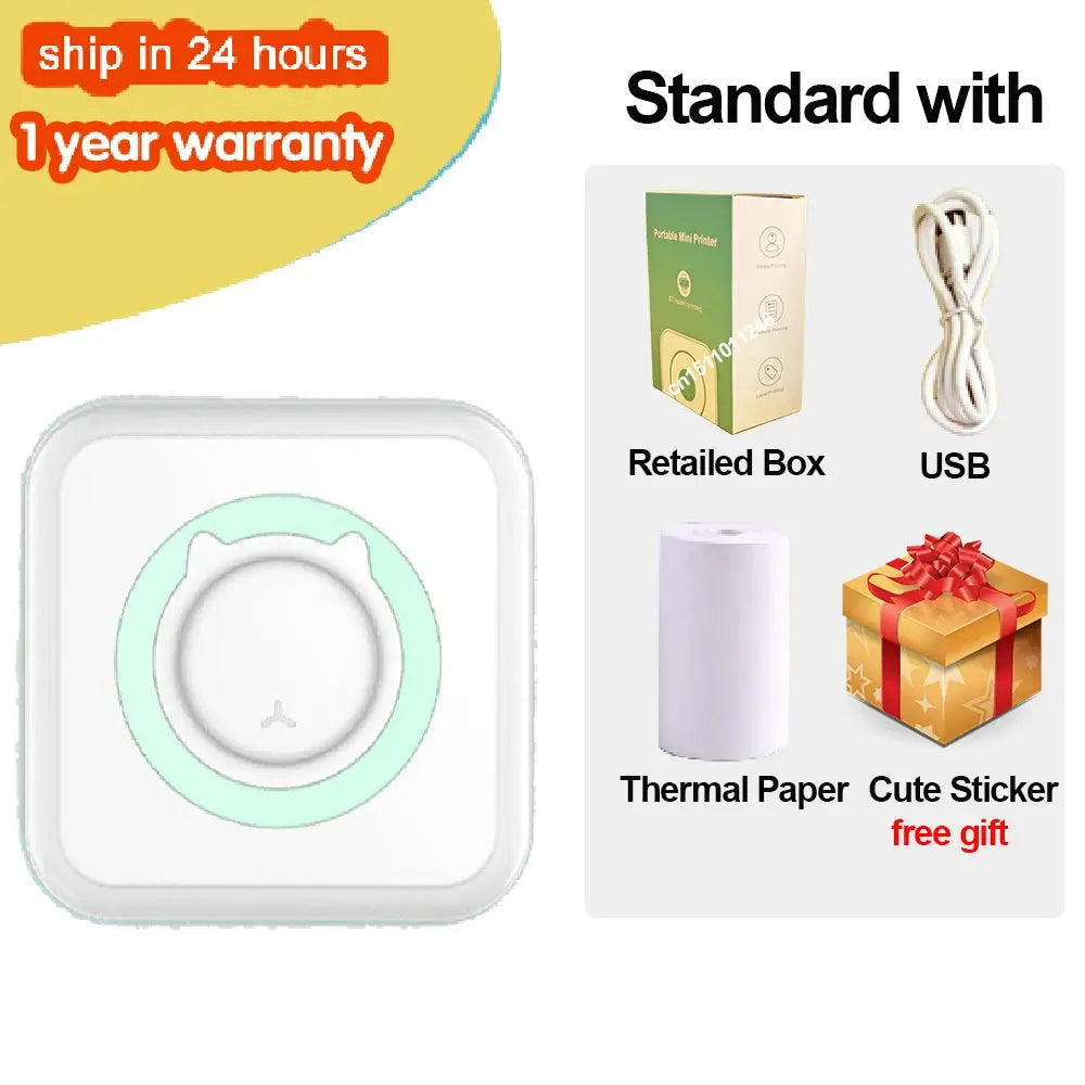 KGG Mini Portable Thermal Printer Paper Photo Pocket Thermal Printer Printing Wireless BT Connect Printers 200dpi Photo Lable - ALPENZO