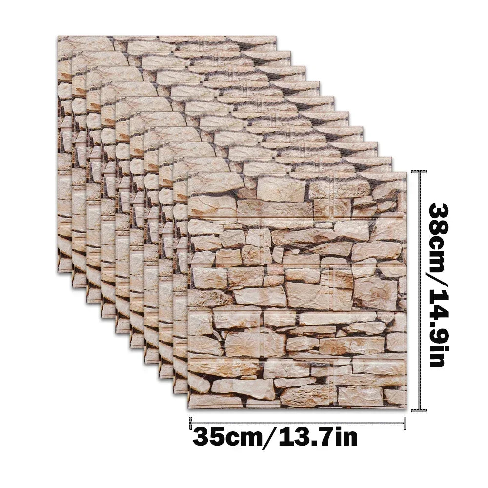 10pcs Self Adhesive Decor 3D Foam Wall Stickers Pane Room Waterproof peel and stick Brick Wallpaper for Interior Decoration - ALPENZO