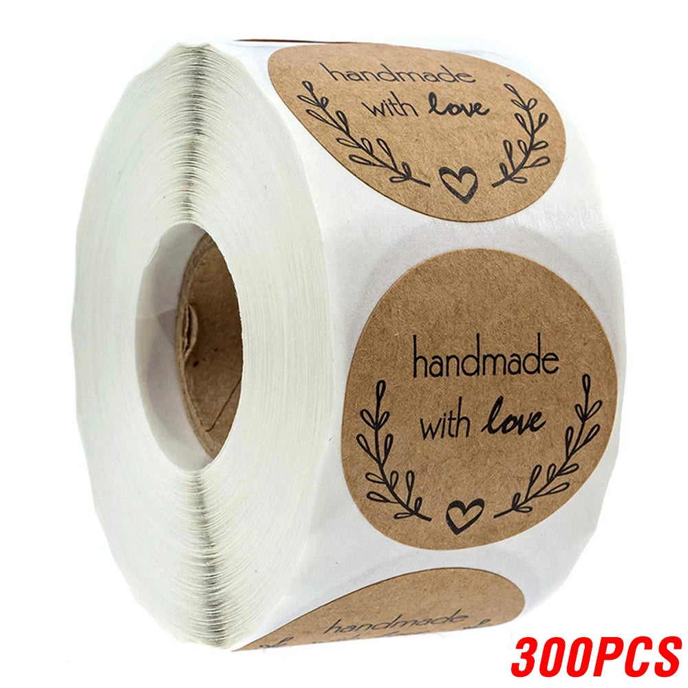 100-500pcs 1inch Vintage Kraft Paper Handmade With Love Stickers for Package Thank You Stationery Adhesive Labels Baking Seals ALPENZO