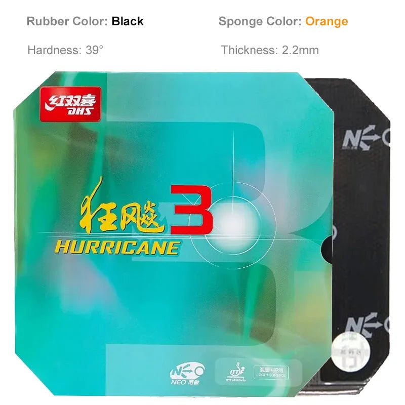Original DHS Neo Hurricane 3 Table Tennis Rubber Sticky Professional Ping Pong Rubber with High-dense Sponge for Attack Loop