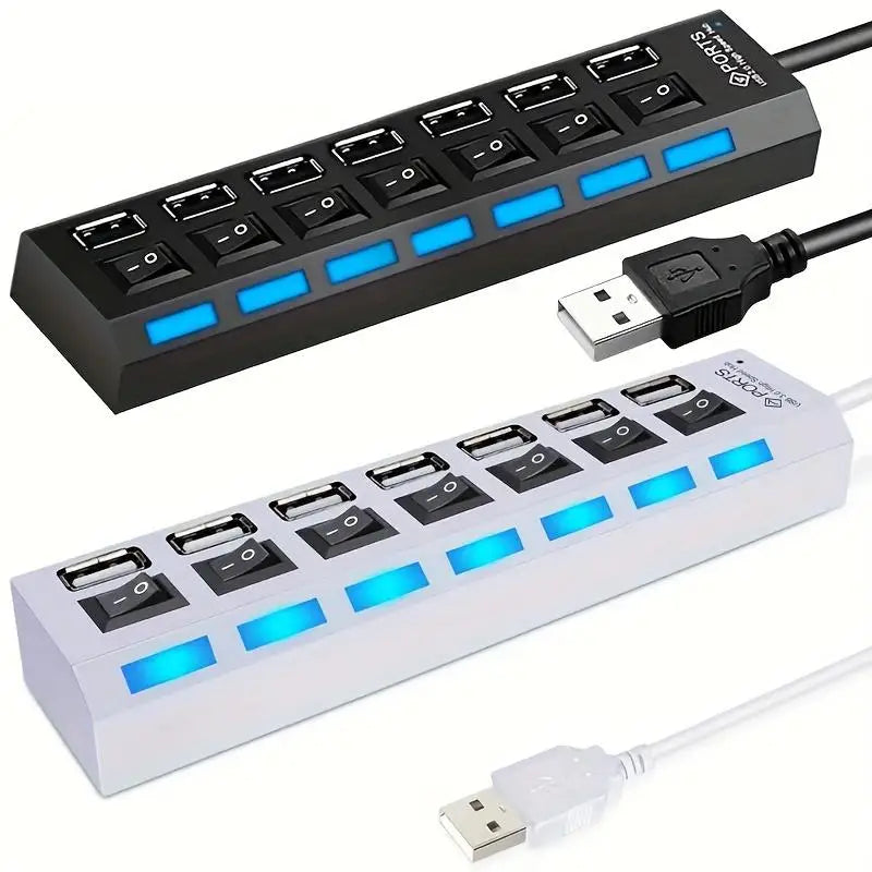 USB 2.0 Hub Multi Port USB Splitter High Speed Hub Use Power Adapter 4/7 Ports Multiple Expander Led Switch Lamp Hub For Laptop - ALPENZO