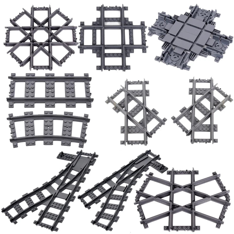 MOC City Train Rail Crossing Flexible Tracks Forked Straight Curved Rails Switch Building Block Bricks Creative DIY Toys ALPENZO