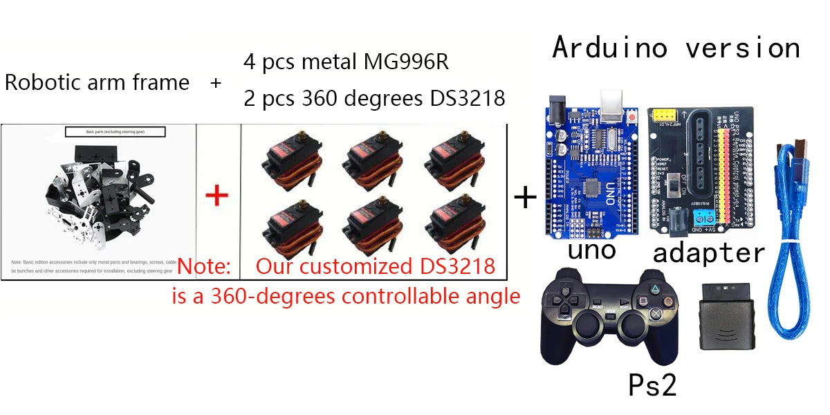 360 Degrees 6 DOF Robot Metal Alloy Mechanical Arm Claw Kit MG996R for Arduino Robotics Kit Educational Ps2 Programmable Toys ALPENZO