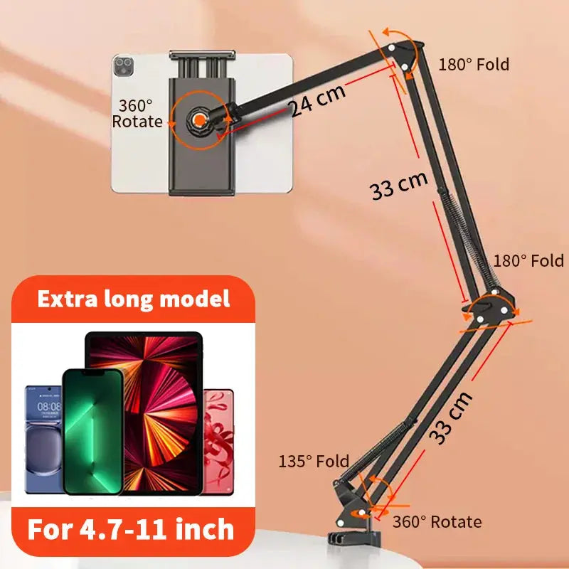 Universal Tablet Stand Clip Lazy Bracket Flexible Articulating Aluminum Arm Phone Mount Tablet Holder For All 4-11 Inch Device - ALPENZO