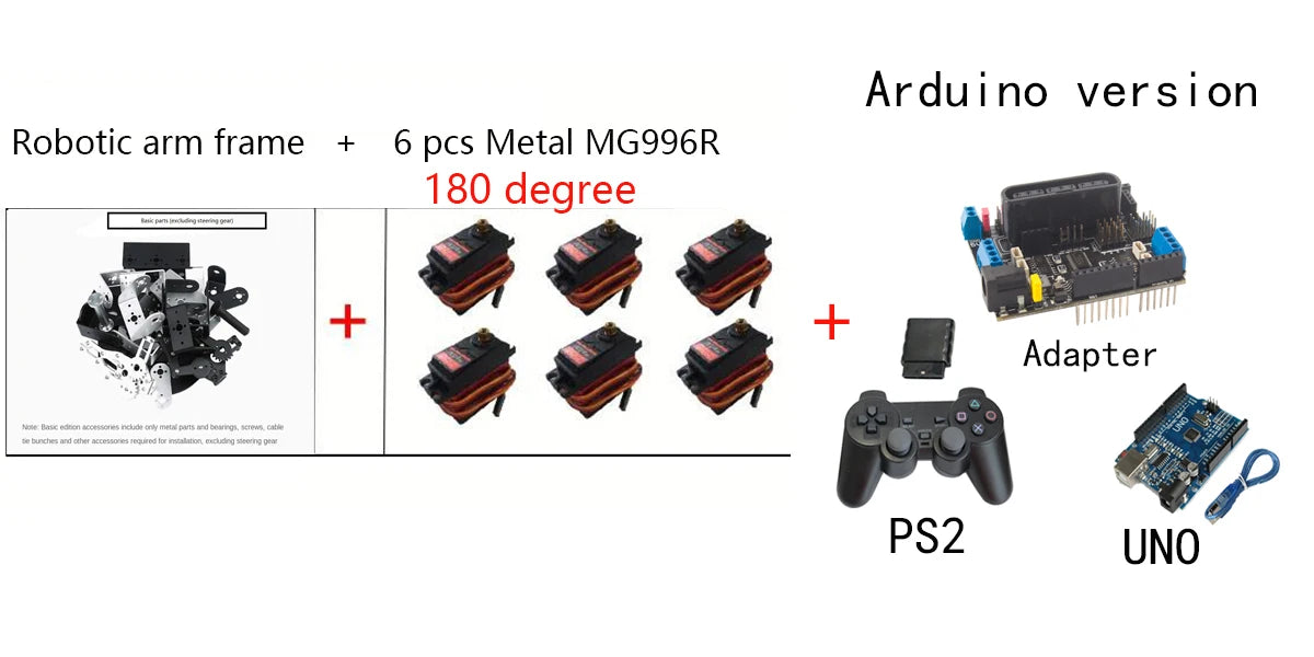 360 Degrees 6 DOF Robot Metal Alloy Mechanical Arm Claw Kit MG996R for Arduino Robotics Kit Educational Ps2 Programmable Toys ALPENZO