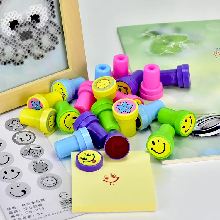10pcs Assorted Stamps for Kids Self-ink Stamps Children Toy Stamps Smiley Face Seal Scrapbooking DIY Painting Photo Album Decor ALPENZO
