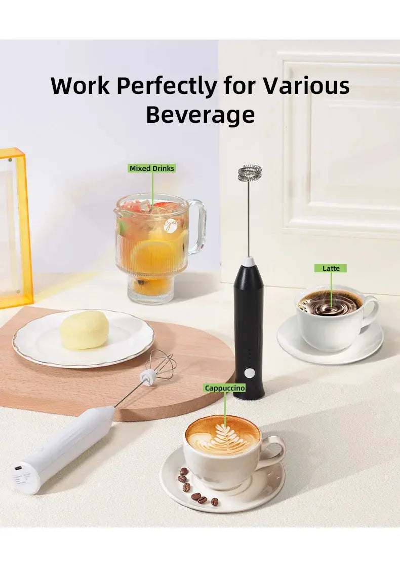 Wireless Milk Frother Electric Type-C Handheld Blender Stainless Steel Mini Coffee Maker Whisk Mixer For Coffee Cappuccino Cream - ALPENZO