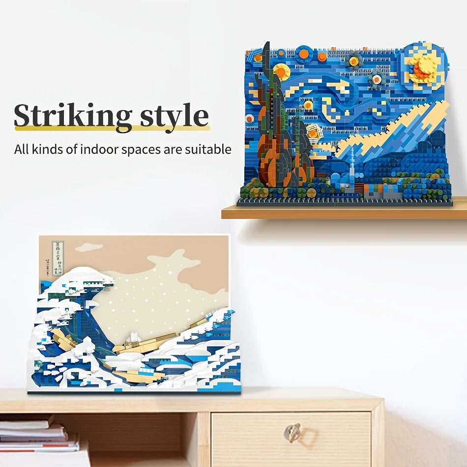 Pantasy Kanagawa Surfing Puzzle Ukiyo-E Building Block Decoration Creative Assembling Toy World Famous Painting Gift ALPENZO