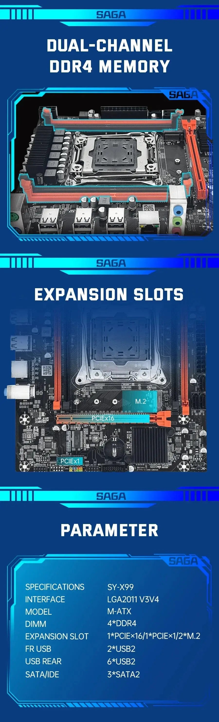 SOYO X99 Motherboard Set Kit With Intel LGA2011-3 Xeon E5 2680 V4 and DDR4 16GB (2*8GB) 2133MHz Dual Channel RAM M.2 NVME - ALPENZO
