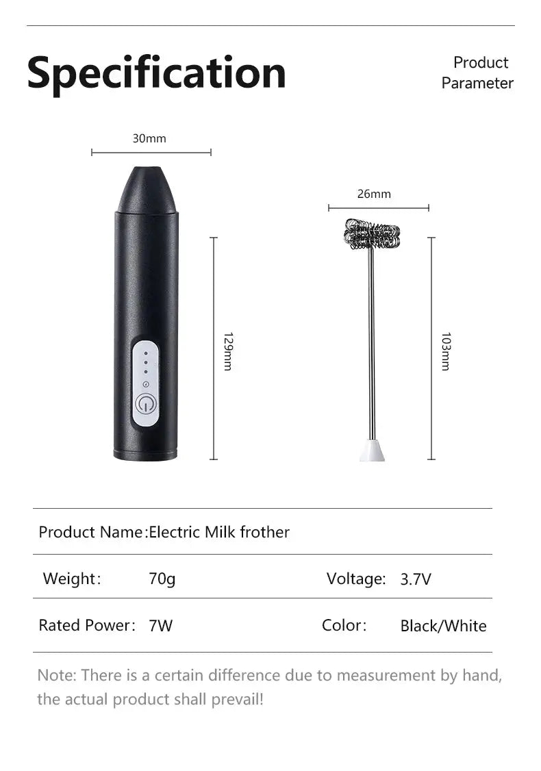 Wireless Milk Frother Electric Type-C Handheld Blender Stainless Steel Mini Coffee Maker Whisk Mixer For Coffee Cappuccino Cream - ALPENZO