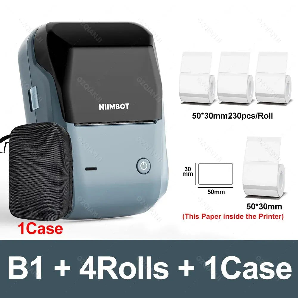 NIIMBOT B1 Portable Thermal Printer With Tapes 2 Inch Adhesive Label Machine Mini Bluetooth Sticker Maker Waterproof Labels Roll - ALPENZO