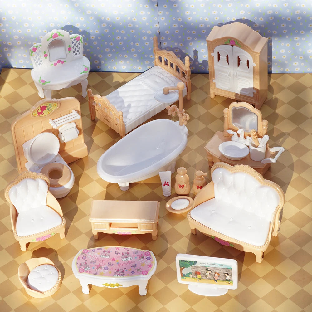 24Pcs Style Brown Miniature DollhouseFurniture Accessory Kids Toy Cute Kawaii Pink Kitchen Cooking Things For Girl Gifts ALPENZO