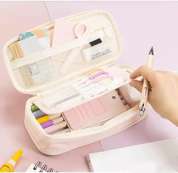 Kawaii Pencil Case Large Capacity Pen Bag Double Layer for Students Pouch Holder Box Office Stationery Back to School Supplies ALPENZO