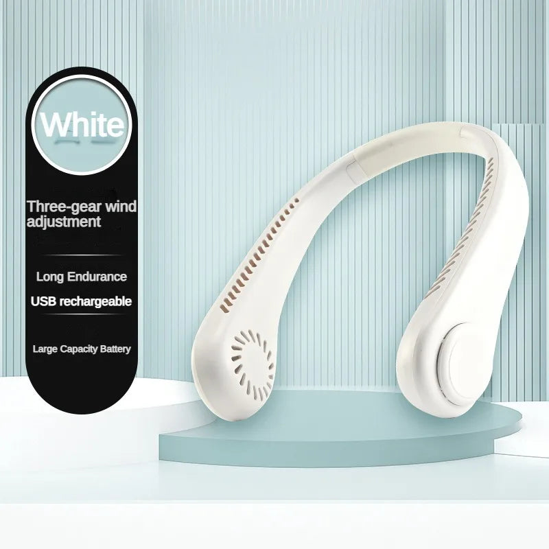New Mini Neck Fan Portable Bladeless Hanging Neck 1200mAh Rechargeable Air Cooler 3 Speed Mini Summer Sports Fans ALPENZO