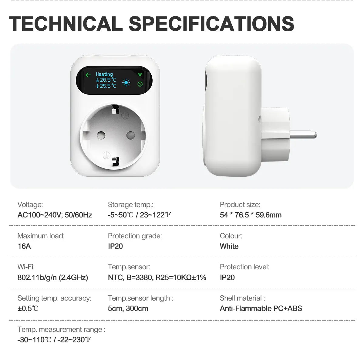 Tuya WIFI Digital Thermostat Socket 16A Outlet Plug Remote Temperature Controller Timer Switch Cooling Heating 3M NTC Sensor - ALPENZO