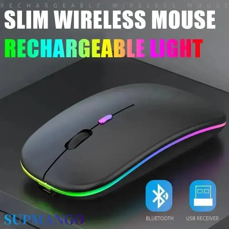 Wireless Mouse Rechargeable Silent LED Backlit Mice PC Laptop Computer Mous 2.4Ghz Receiver Bluetooth Dual Mode Optical Mice - ALPENZO