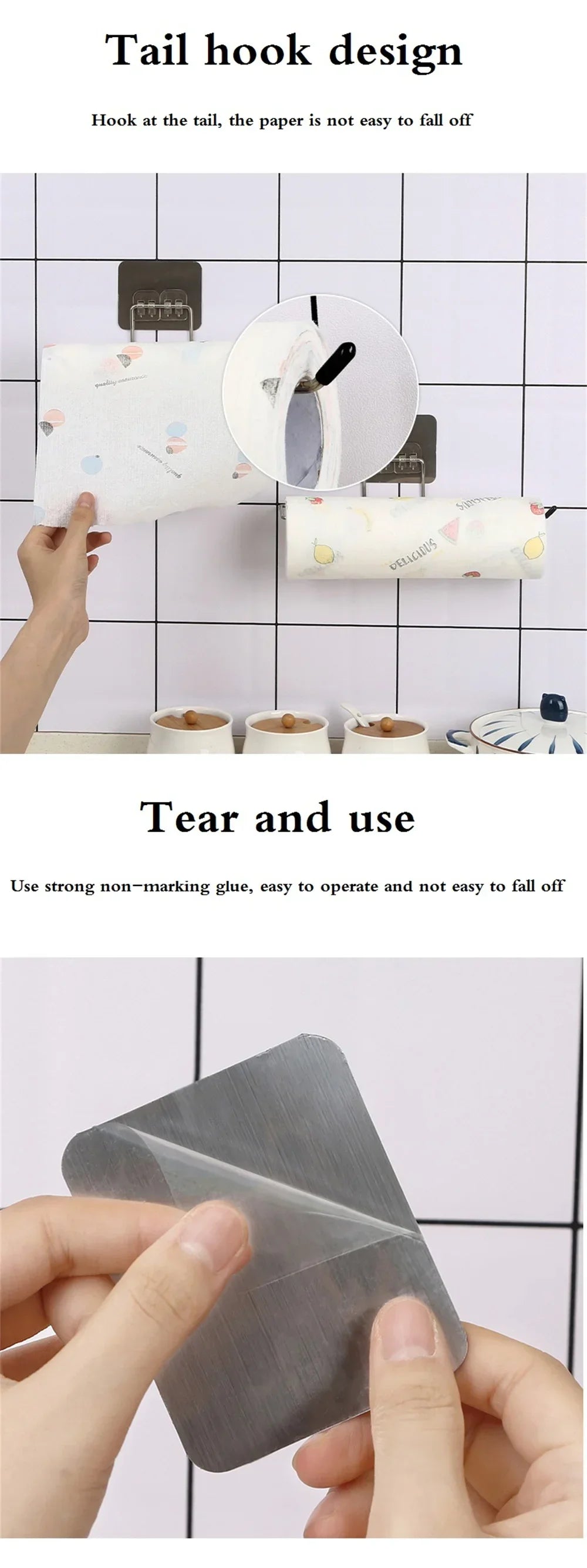 Kitchen paper towel stand glue toilet rack towel, hang tissue dispenser roll napkin cabinet storage accessories, 2 pieces - ALPENZO