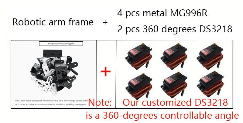 360 Degrees 6 DOF Robot Metal Alloy Mechanical Arm Claw Kit MG996R for Arduino Robotics Kit Educational Ps2 Programmable Toys ALPENZO