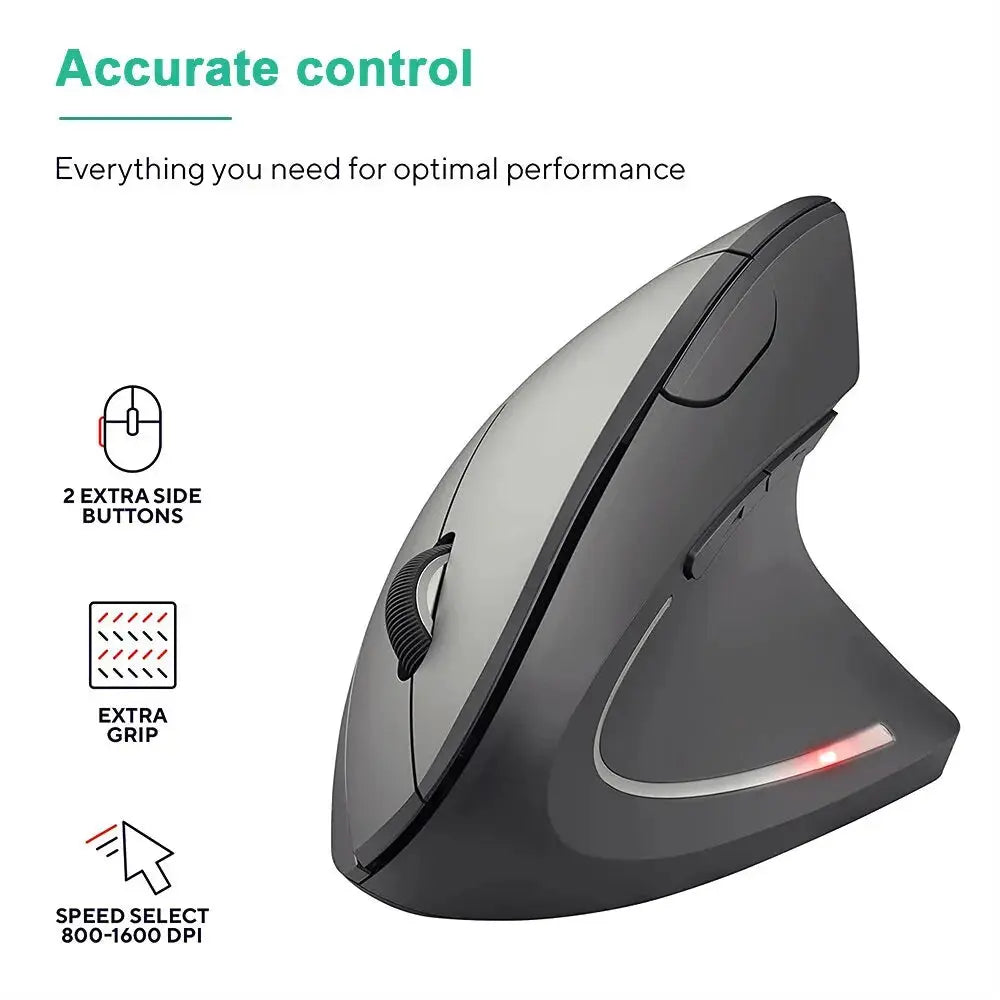 Vertical Mouse Ergonomic 2.4GHz Wireless Optical Mice 3 Adjustable DPI 800/1200/1600 6 Buttons for Laptop PC Computer Desktop - ALPENZO