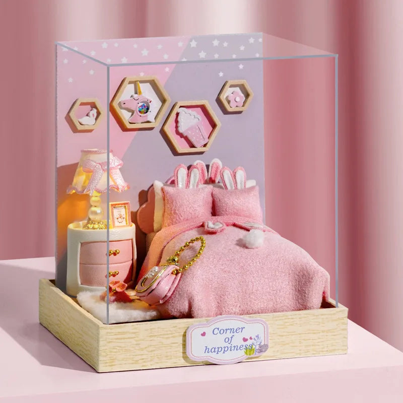 Magic Wooden Doll House Mini Kit DIY Handmade Assembly Model Building Room Bedroom Decoration 3D Puzzle Girl Toy Birthday Gifts ALPENZO