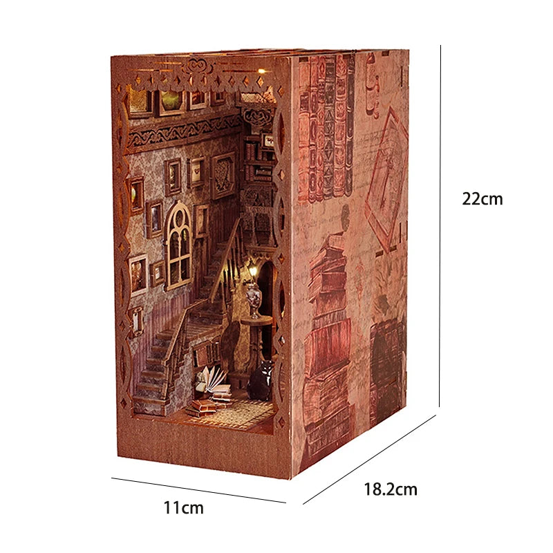 DIY Book Nook Kit Bookend Kit Wooden Doll House Bookshelf Insert Decor With Warm Light 3D Puzzle Assembly Building Model Gifts ALPENZO