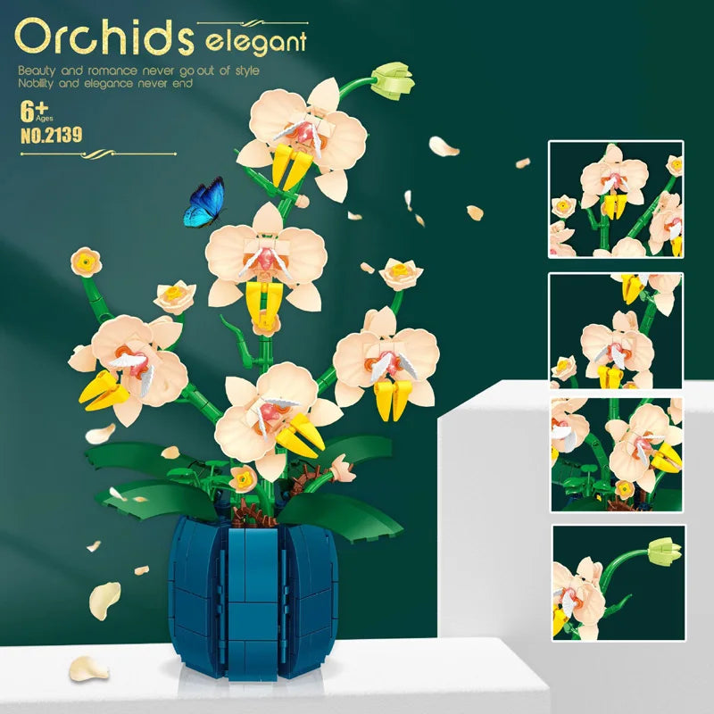 Orchid Flowers Building Blocks Bonsai Plant Model Bricks Bouquet Flower Blocks Creative Romantic Home Decoration Kids Toys Gifts ALPENZO