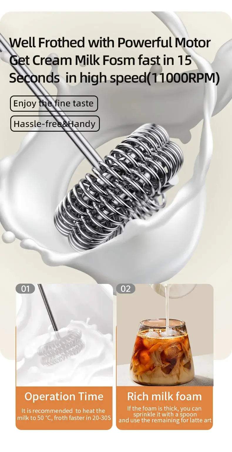Wireless Milk Frother Electric Type-C Handheld Blender Stainless Steel Mini Coffee Maker Whisk Mixer For Coffee Cappuccino Cream - ALPENZO