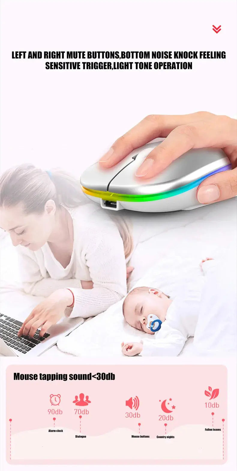 Wireless Mouse Rechargeable Silent LED Backlit Mice PC Laptop Computer Mous 2.4Ghz Receiver Bluetooth Dual Mode Optical Mice - ALPENZO