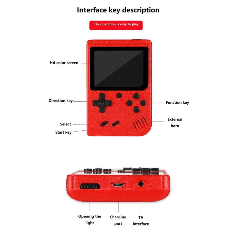 A Red Retro Classic Games Children's Handheld Small Game Console With 400 Game Charging Can Be Connected To The TV ALPENZO