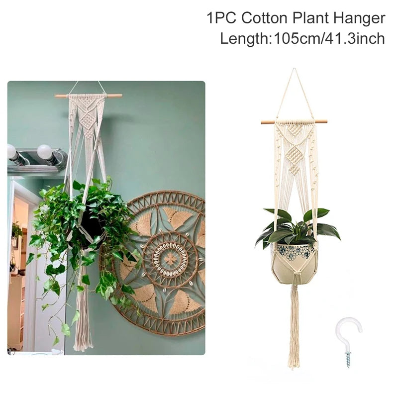 Hanging Plant Handmade Macrame Plant Hanger Flower Pot Planter Hanger Wall Decor Courtyard Garden Hanging Planter Hanging Basket - ALPENZO