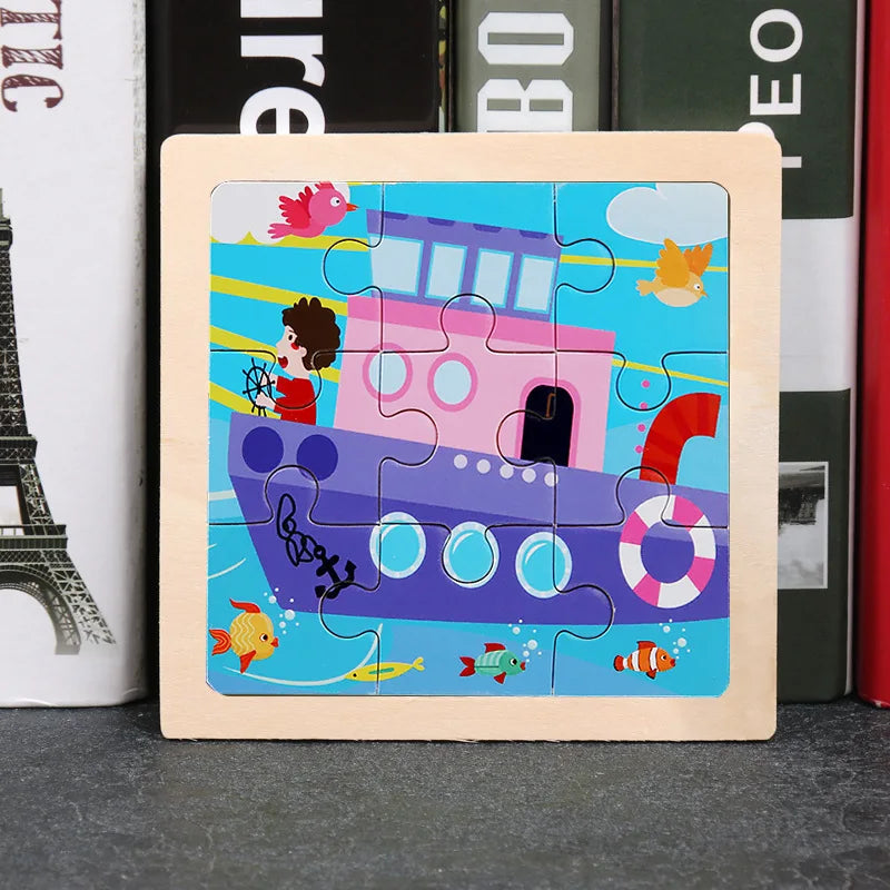 Hot Sale 11X11CM Kids Wooden Puzzle Baby Cartoon Animal Traffic Tangram Wood Puzzle Educational Jigsaw Toys For Children Gifts ALPENZO