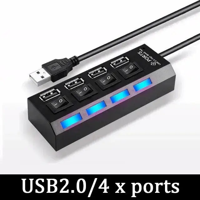 High Speed Usb Hub 2.0 Adapter Expander Multi Usb Splitter Multiple Extender Led Switch Lamp For Pc Laptop 4 Ports 7 Ports - ALPENZO