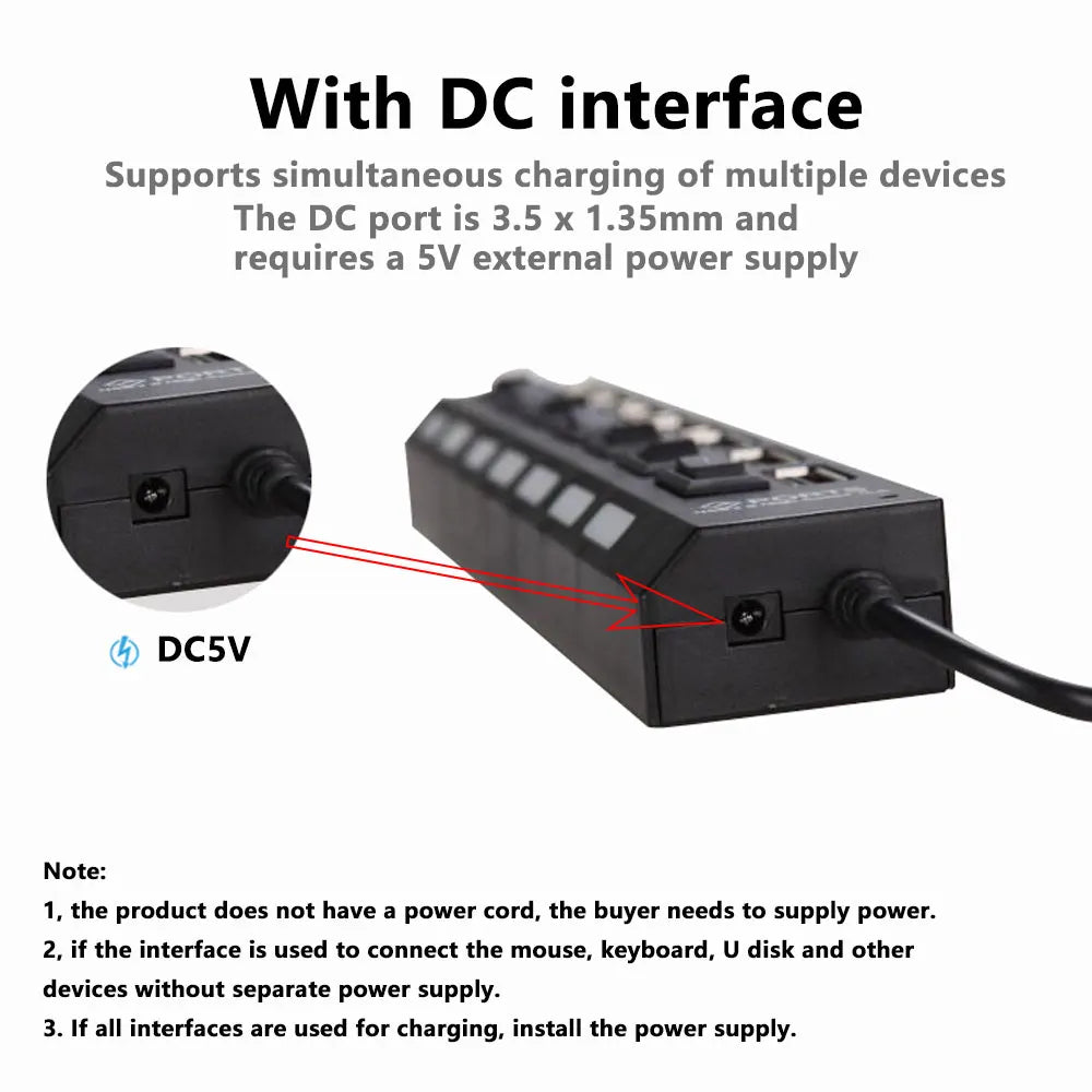 USB Hub Splitter With Individual Switch USB 4/7 Port Splitter Individual Switch USB Adapter Hub Multi-Port Socket Powered ON/OFF - ALPENZO