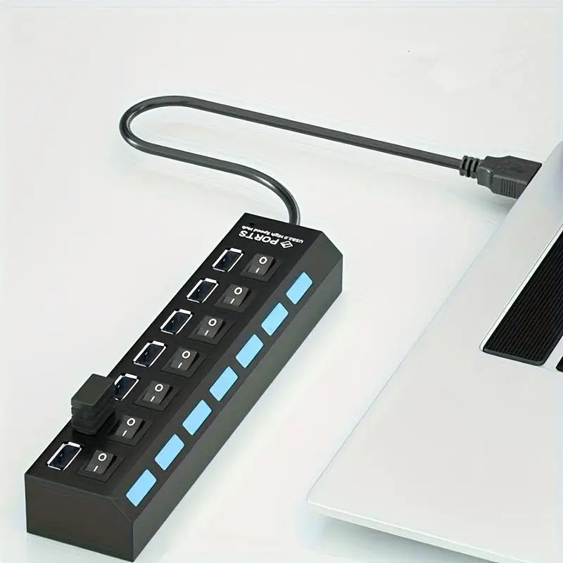 USB 2.0 Hub Multi Port USB Splitter High Speed Hub Use Power Adapter 4/7 Ports Multiple Expander Led Switch Lamp Hub For Laptop - ALPENZO
