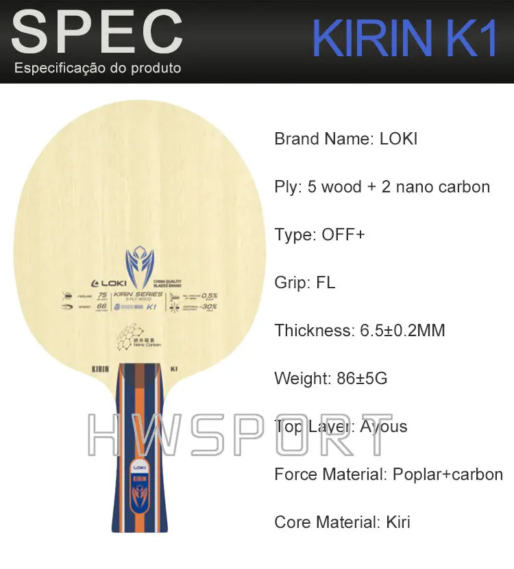 LOKI Kirin K1 K2 K3 Table Tennis Blade Offensive Entry Ping Pong Blade 5+2 Layers Base Board FL Grip
