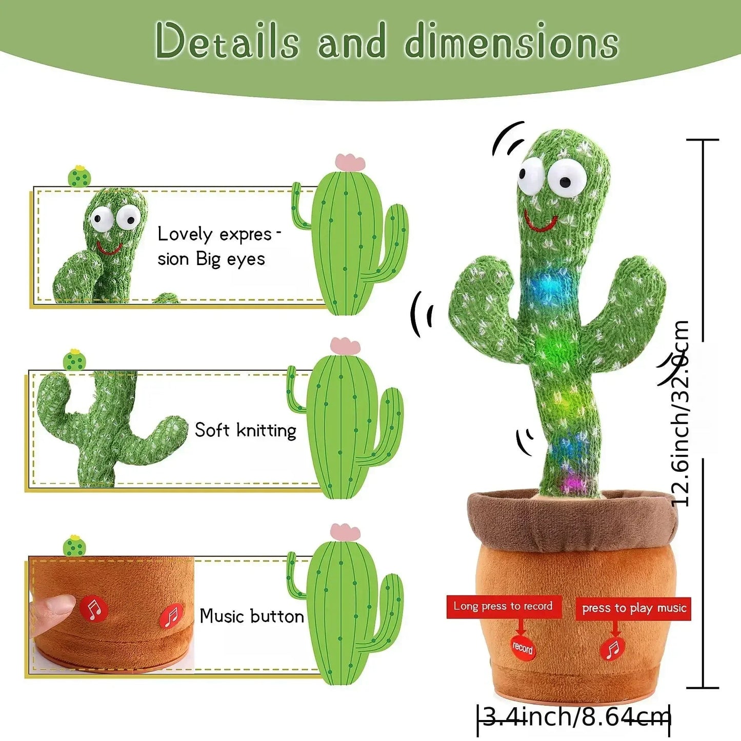 1pc Electronic Plush Toy Home Decoration for Children Xmas Gifts Dancing Talking Cactus Toys for Baby Boys and Girls ALPENZO