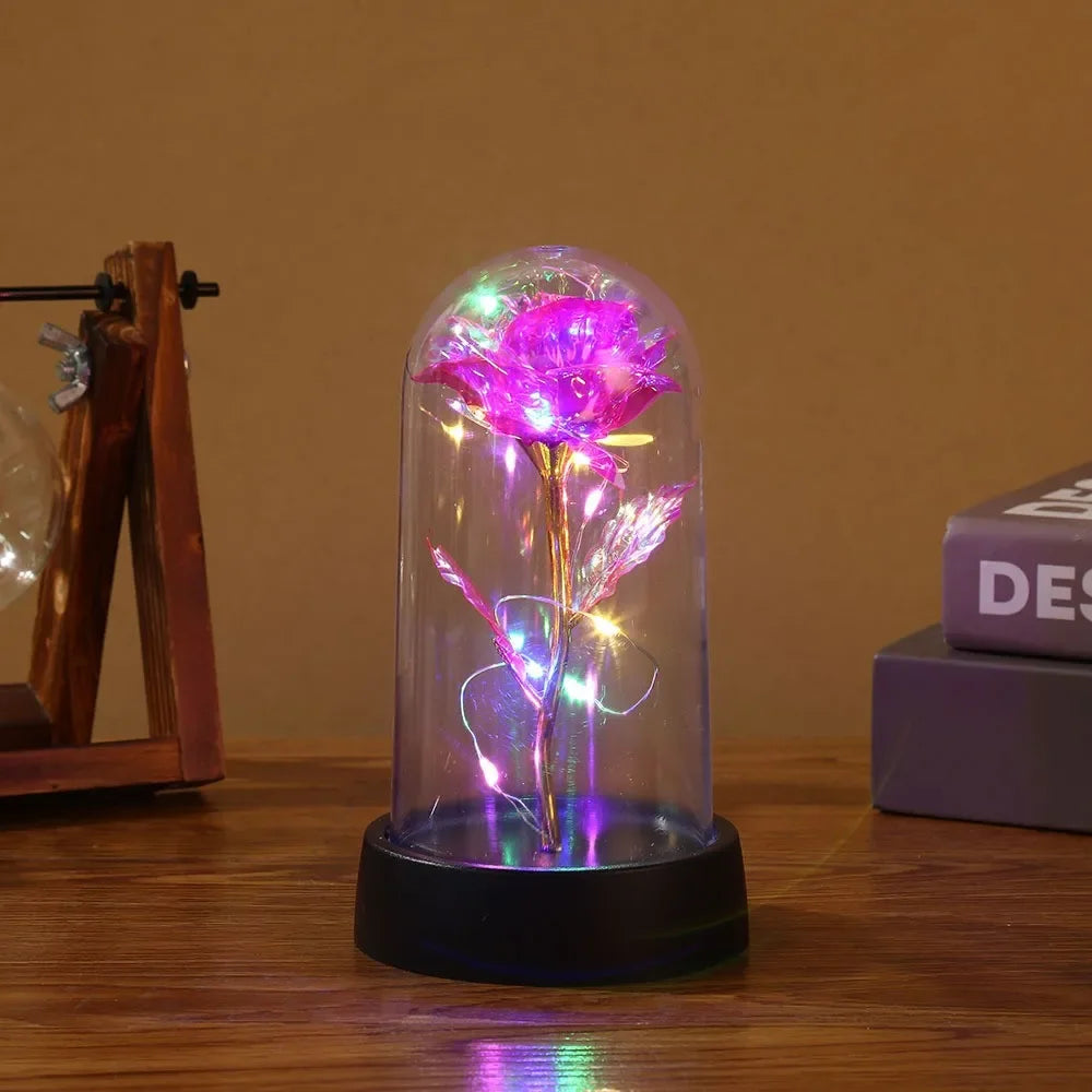 Valentines Day Gift for Girlfriend Eternal Rose LED Light Foil Flower In Glass Cover Mothers Day Wedding Favors Bridesmaid Gift - ALPENZO