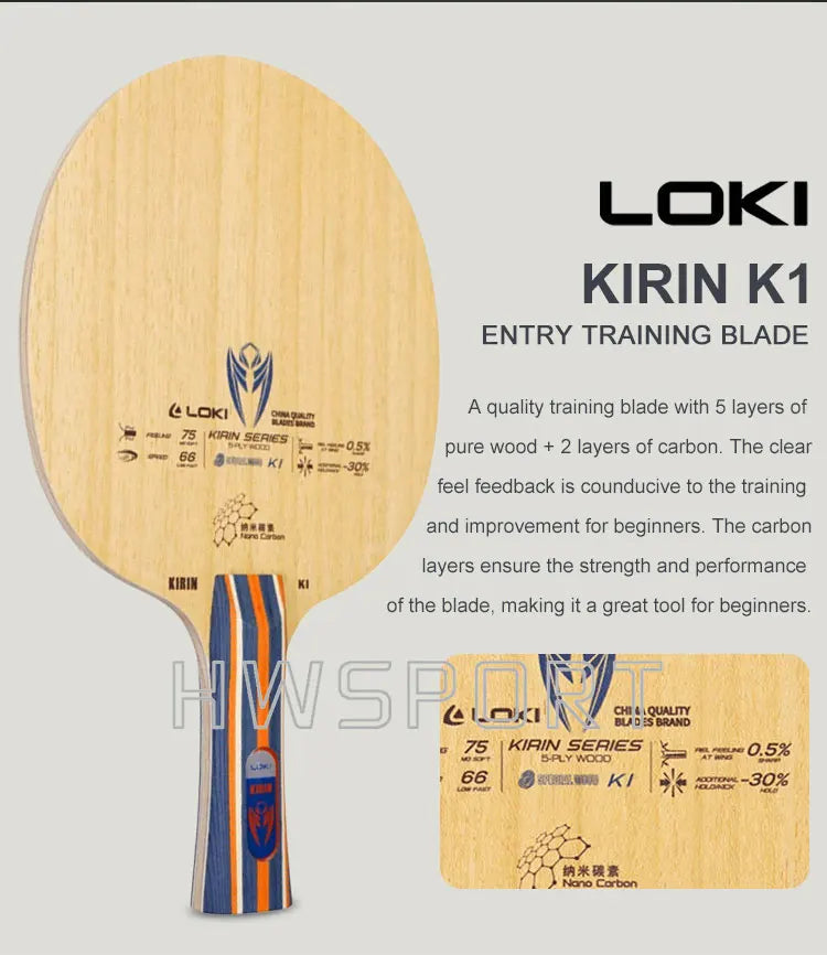 LOKI Kirin K1 K2 K3 Table Tennis Blade Offensive Entry Ping Pong Blade 5+2 Layers Base Board FL Grip