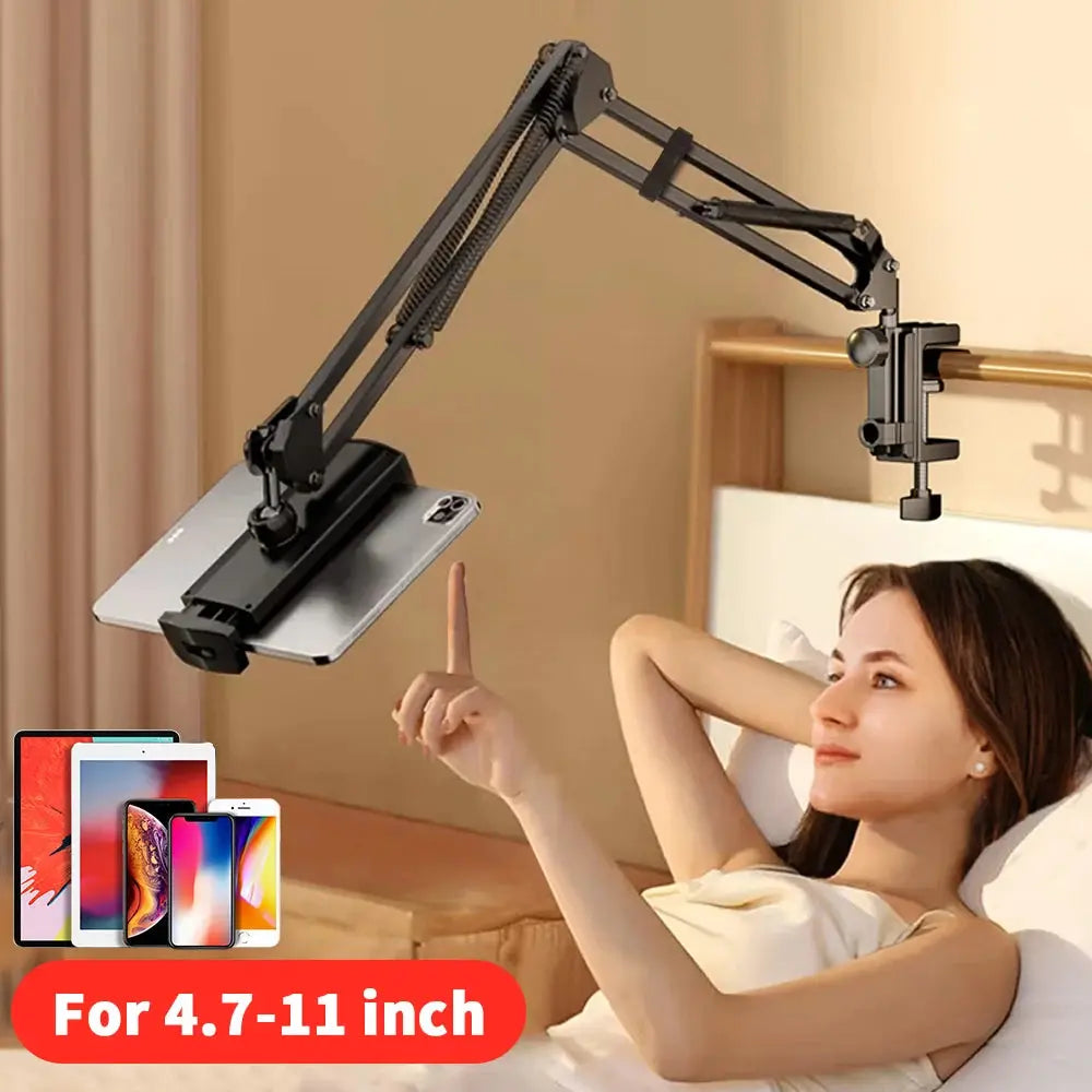 Universal Tablet Stand Clip Lazy Bracket Flexible Articulating Aluminum Arm Phone Mount Tablet Holder For All 4-11 Inch Device - ALPENZO