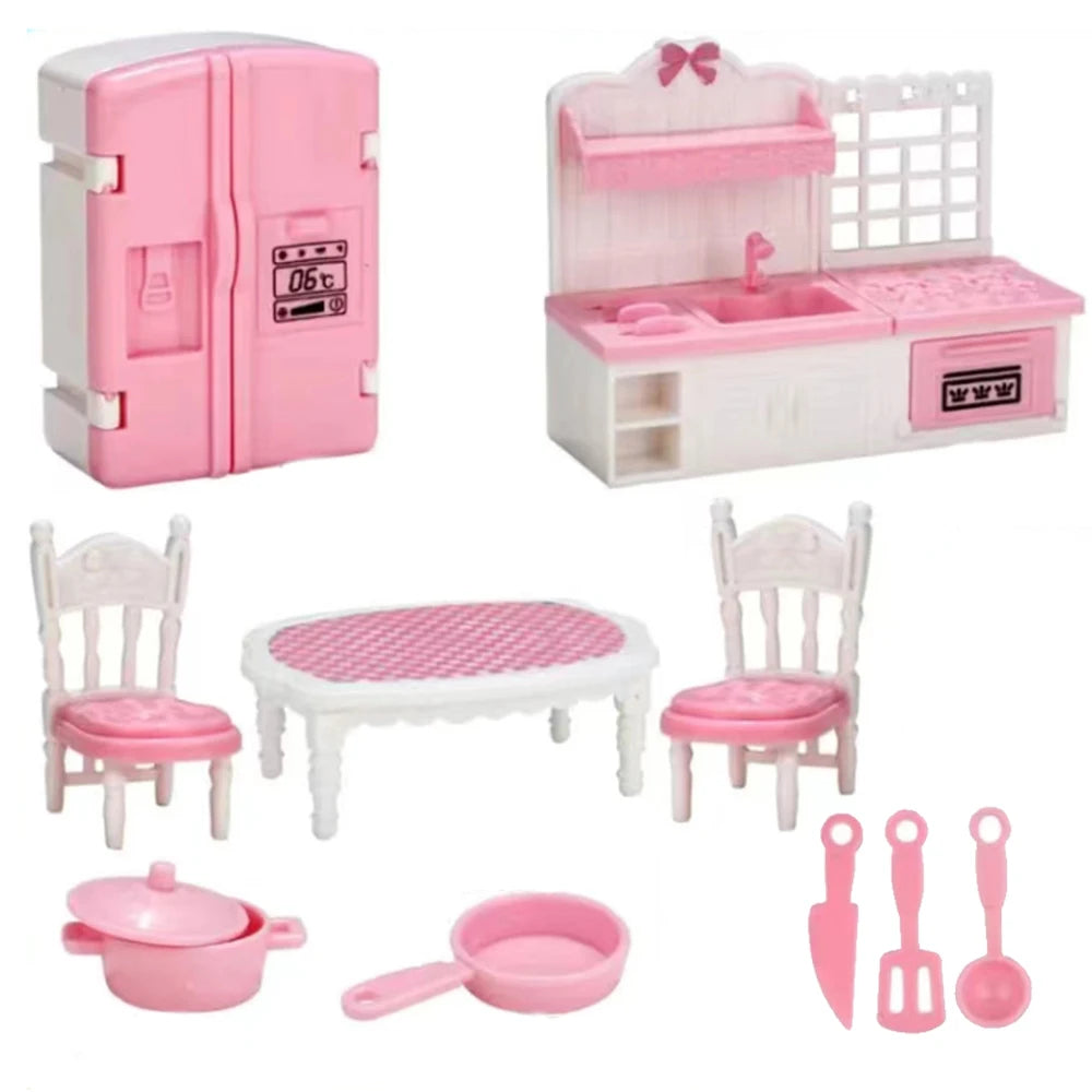 24Pcs Style Brown Miniature DollhouseFurniture Accessory Kids Toy Cute Kawaii Pink Kitchen Cooking Things For Girl Gifts ALPENZO