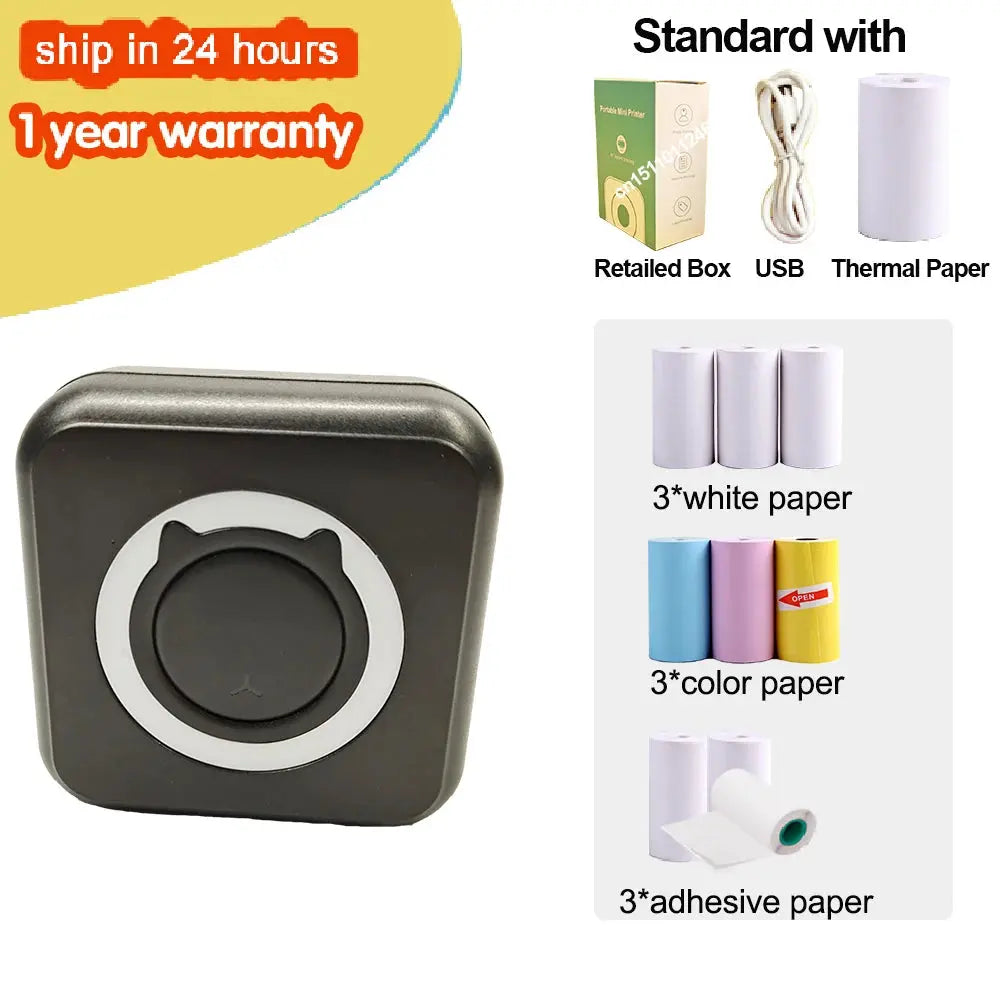 KGG Mini Portable Thermal Printer Paper Photo Pocket Thermal Printer Printing Wireless BT Connect Printers 200dpi Photo Lable - ALPENZO