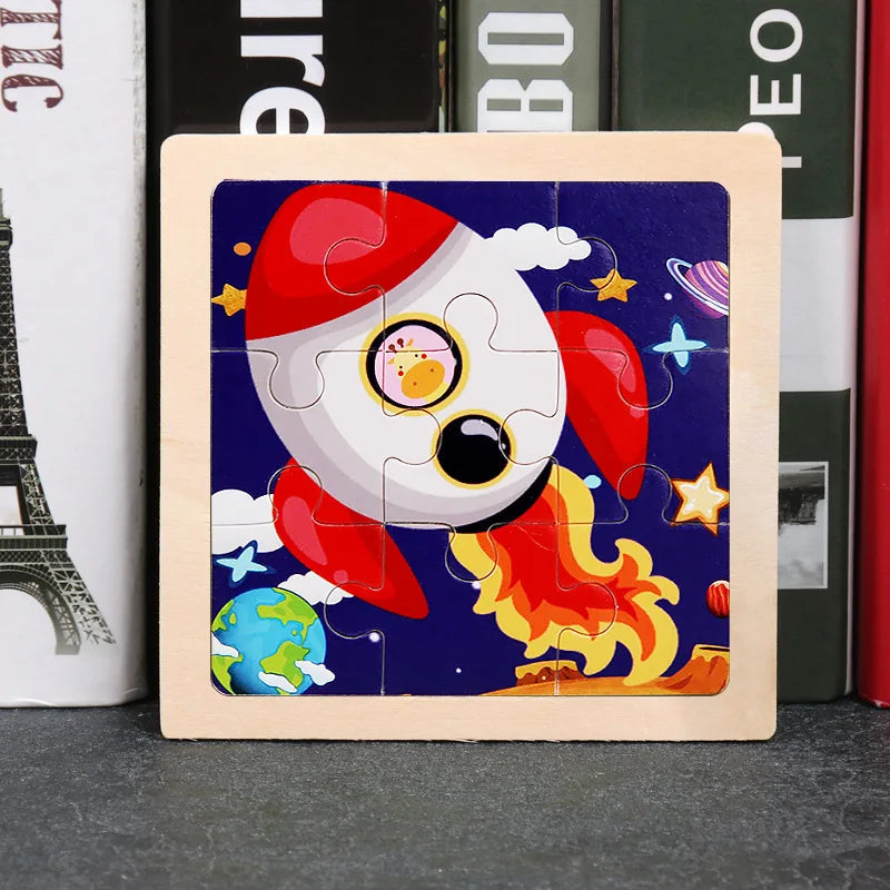 Hot Sale 11X11CM Kids Wooden Puzzle Baby Cartoon Animal Traffic Tangram Wood Puzzle Educational Jigsaw Toys For Children Gifts ALPENZO